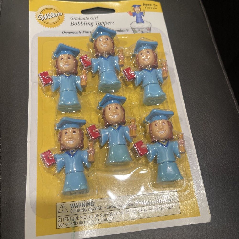 Wilton Graduate Girl Bobbling Cupcake Cake Toppers Set Of 6 New Sealed